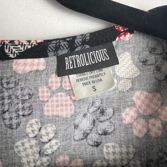 Retrolicious Black & Red Paw Print Fit & Flare Pinup Rockabilly Cotton Dress S - Picture 9 of 10